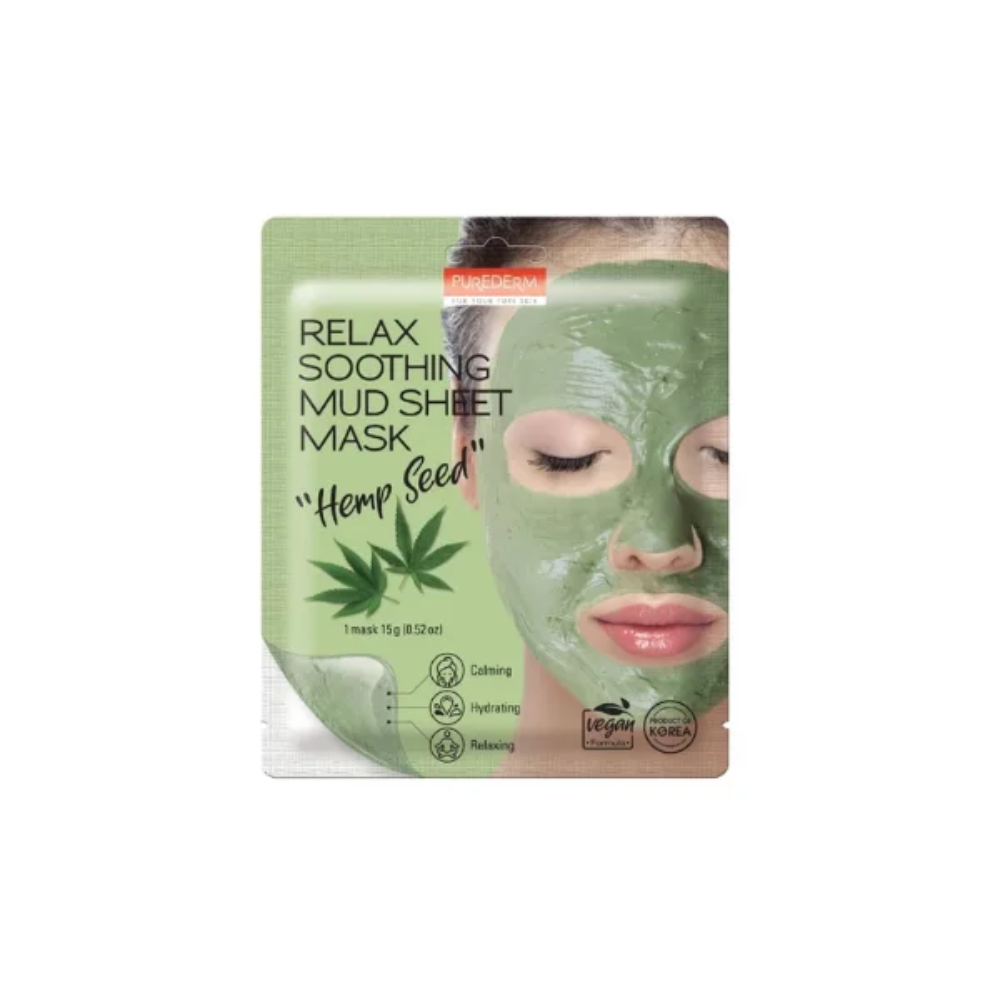 Purederm Relax Soothing Mud Sheet Mask 15ml Hemp Seed